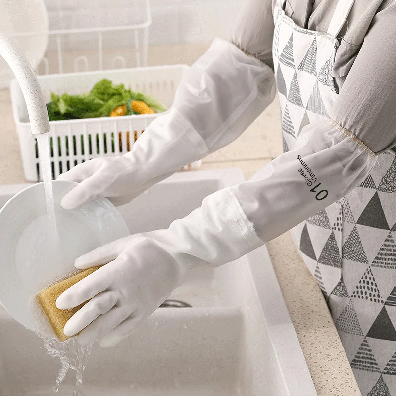 

Female white waterproof rubber latex dishwashing gloves kitchen durable cleaning housework chores dishwashing tools thick