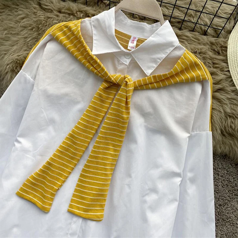 Женская блузка из двух предметов белая однотонная с длинным рукавом офисная