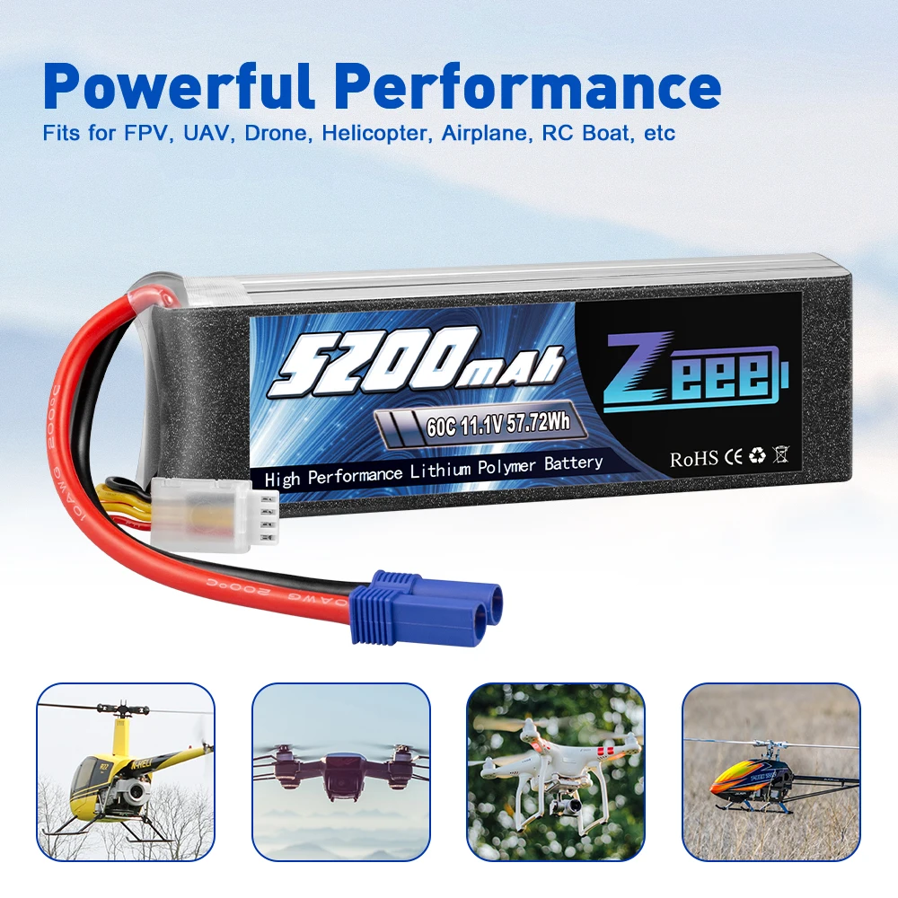 2 единицы zeee 3s lipo батарея 111 v 60c 5200 мач с ec5
