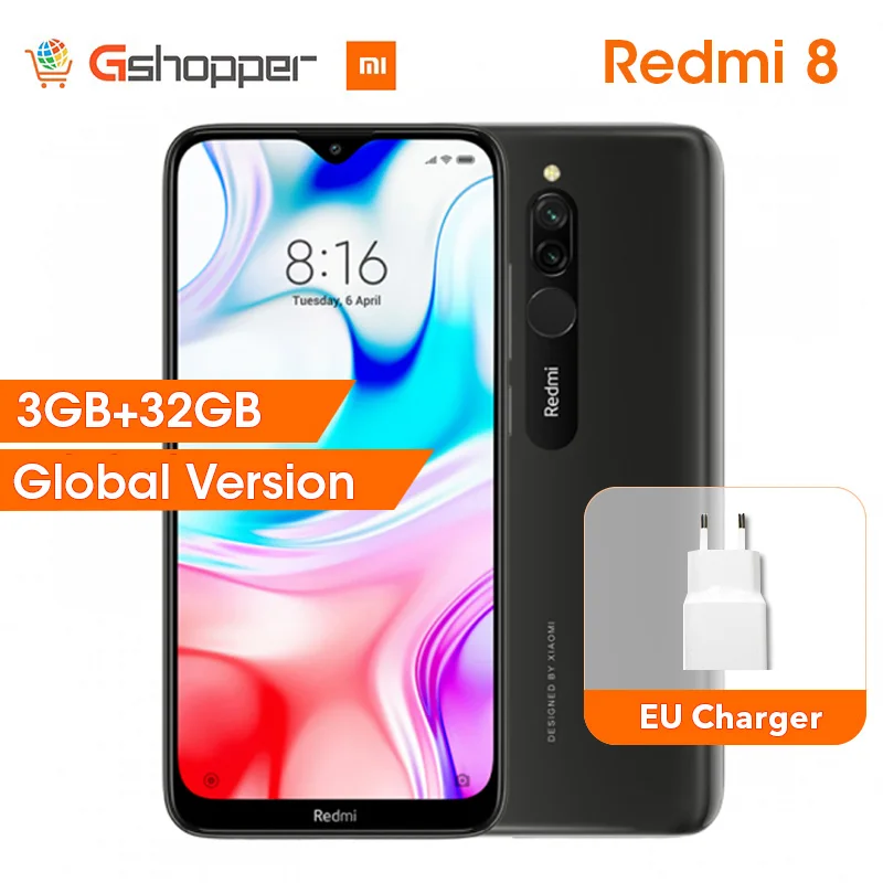 Xiaomi Redmi 8 смартфон с восьмиядерным процессором Snapdragon 439 ОЗУ 3 ГБ ПЗУ 32 12 МП 5000