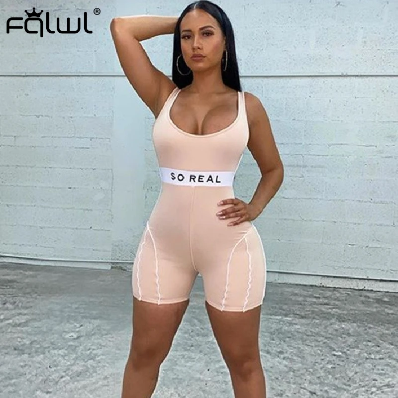 FQLWL обтягивающий сексуальный Летний комбинезон для фитнеса короткий женский