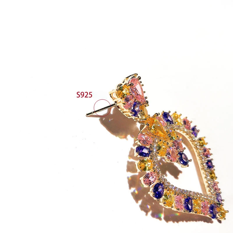 

Colorful zircon inlaid earrings luxury fashion dinner texture S925 earrings 210317-03