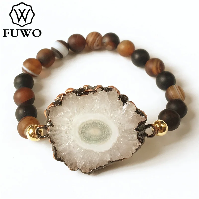 FUWO натуральный белый Stalactite оникс браслет с антикварной медной отделкой 8 мм