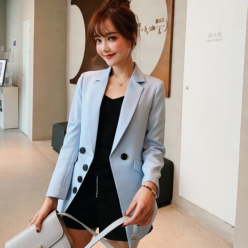 Черный Женский блейзер 2020 деловой женский офисный костюм куртки с карманами