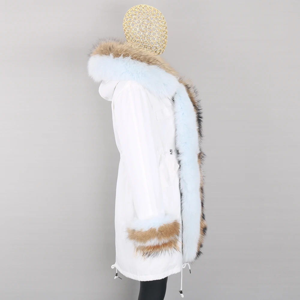 2022 Winter Jacket Women Real Fur Coat Silver Fox Color Matching Thick Racoon With Fox Fur Collar Natual fur Parka Streetwear