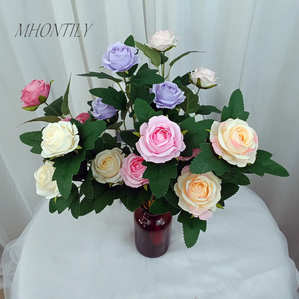 

10Pcs New Simulation 3Heads Rose Fake Flower Branch Silk Flowers Wedding Hall Flower Arrangement Road Lead Home Decoration Roses
