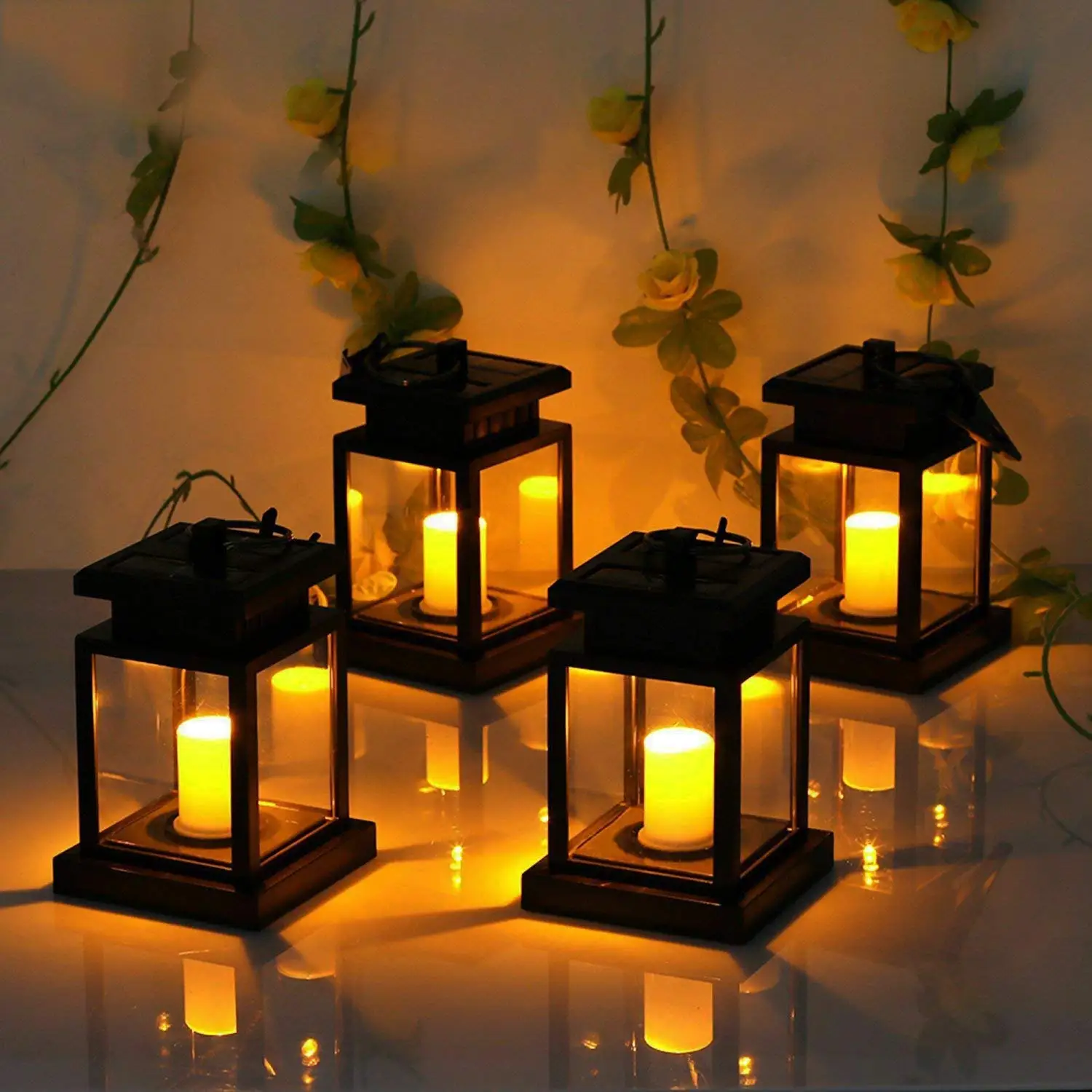 

TPGEBO Solar Powered LED Outdoor twinkle Candle Lantern Outdoor Lamp Home Garden Decoration Light Warm Flame Flashing Tea Light