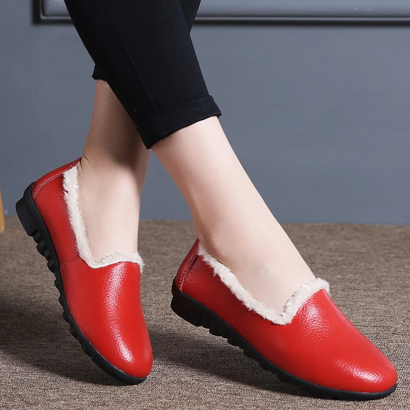 Women Loafers Comfortable Fur Walking Shoes Black White Anti-skid Flats 2019 Female Winter Leather Sport Sneakers | Спорт и
