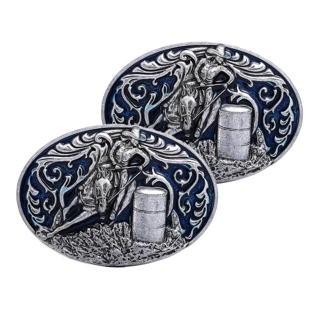 

2 Pieces Mens Retro Style Barrel Racing Cowboy Western Belt Buckle Accessory