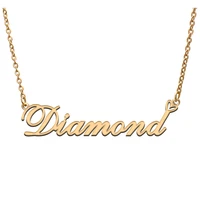 love heart diamond name necklace for women stainless steel gold silver nameplate pendant femme mother child girls gift