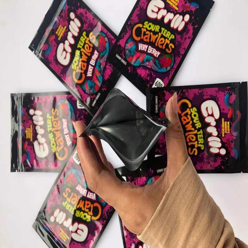

Errlli Sour Terp Crawlers Very Berry Mylar Bags Medicated Edibles Smell Proof Bags Cereal Milk VrNVN