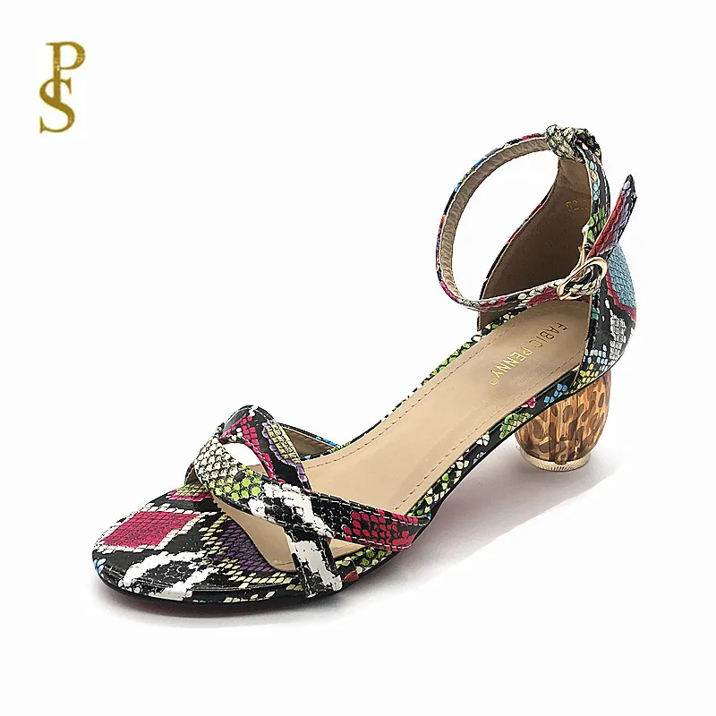 Женские босоножки с кристаллами Модные сандалии круглым носком Женская обувь на