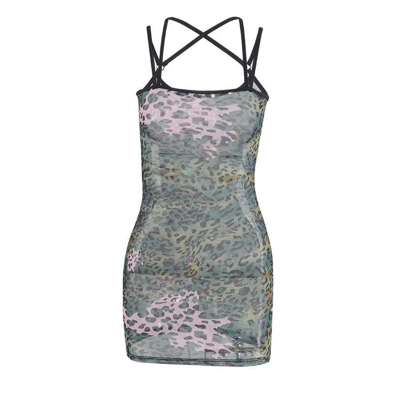 Лето 2020 Женская леопардовая юбка Прозрачная облегающая средней длины без