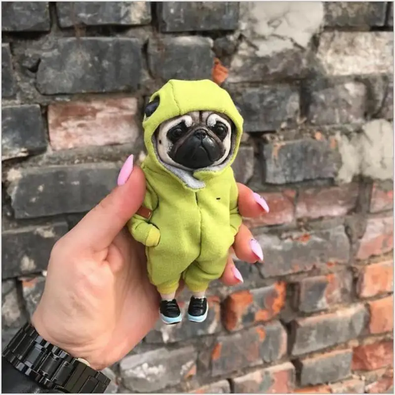 

11cm Handmade Home Decor Doll Resin Standing Ornaments Plush Toy Figure Chihuahua SharPei Dog Cute Mini Animal Children's Gift