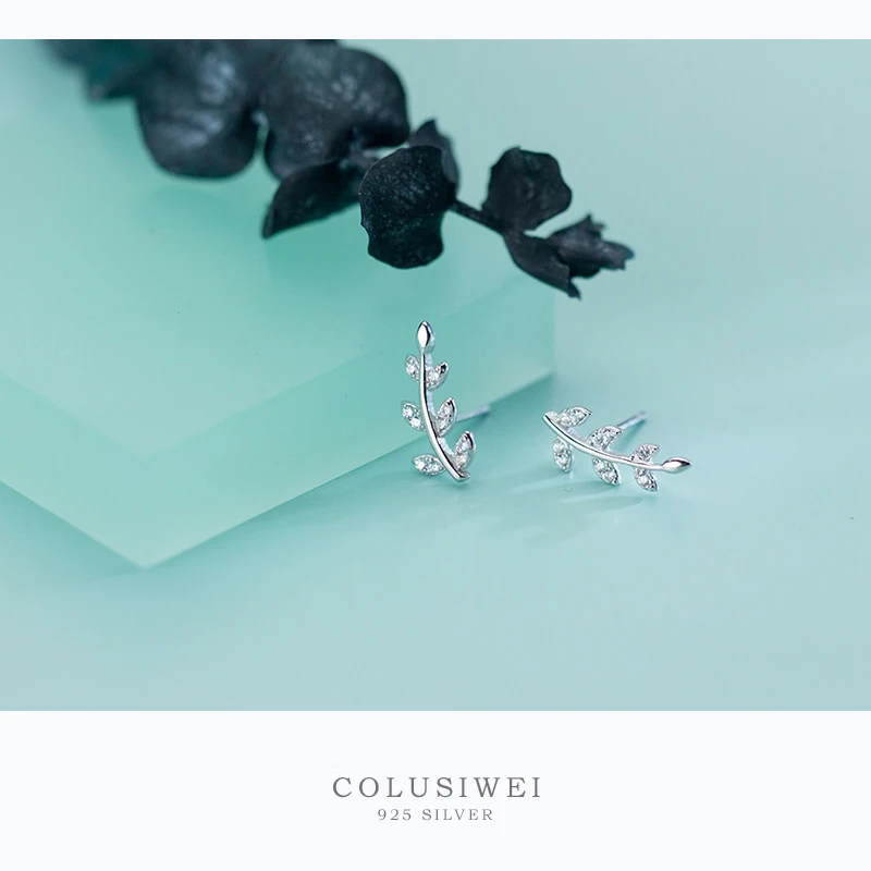 Colusiwei стерлингового серебра 925 блестящие листья серьги со шпилькой для женщин