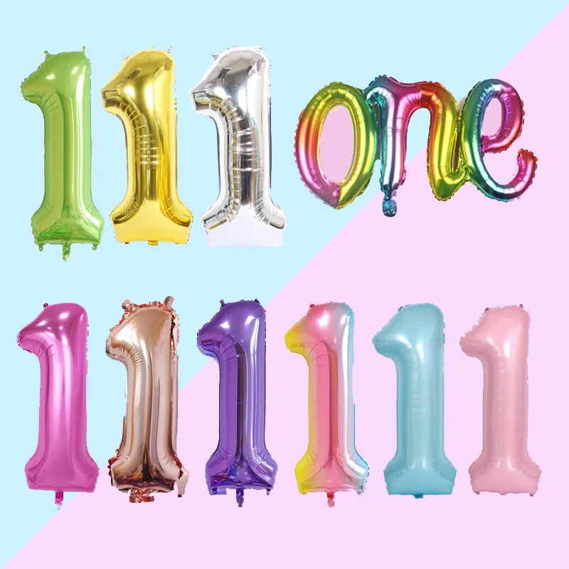 40 дюймов огромные цифры 1 Воздушные шары зеленые/фиолетовые большие на один год
