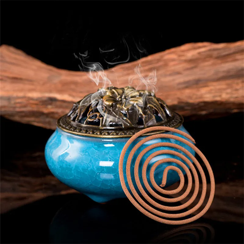 

T Ceramic Incense Burner + Coil Incense Set Lavender Indian Incense 48 Singal Ring 4 Hours Buddha Living Room Scents for Home