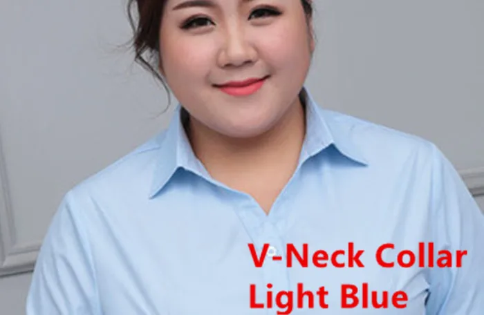 Light Blue V-NECK Деловая белая женская блузка, большие размеры, с длинным рукавом, OL, для девушек, для работы, синие офисные блузки, для девушек, очень большие, 5XL 6XL 10XL 130 кг - Цвет: Light Blue V-NECK