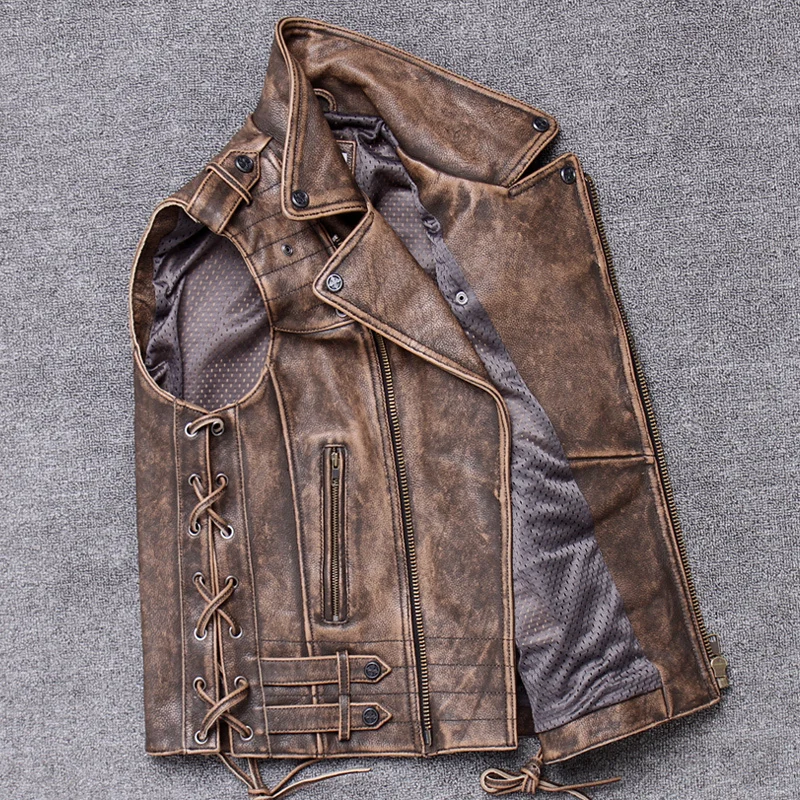 Жилет мужской из натуральной воловьей кожи толстая мото-куртка Короткая Толстая