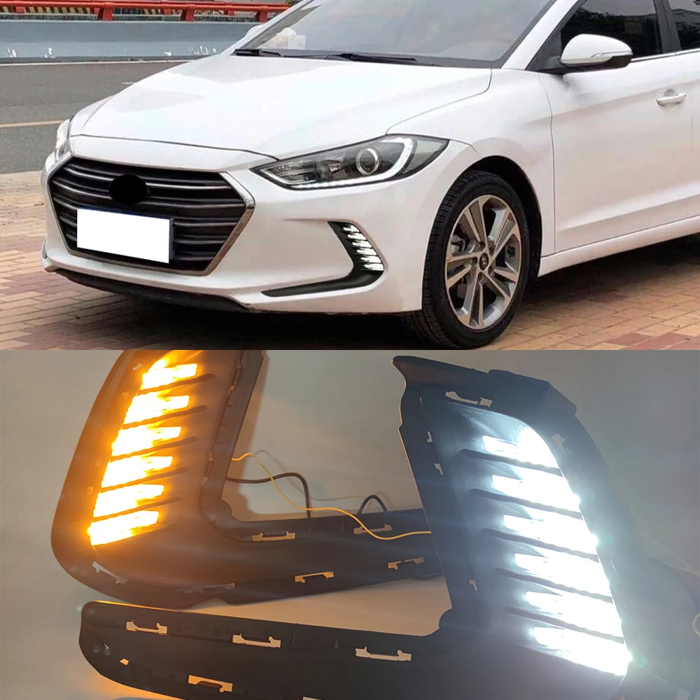 CSCSNL 1Pair Auto Lighting Led DRL For Hyundai Elantra 2016 2017 2018 Fog Lights Cover Daytime Running Light turn signal Foglamp |