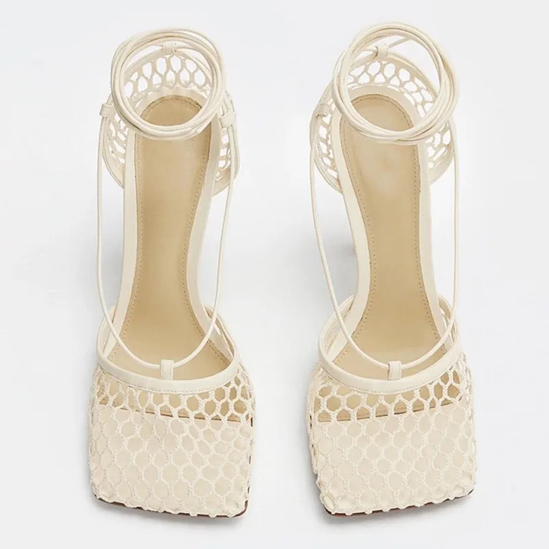 

New style square head cowhide hollow show high-heeled sandals big size women's shoes