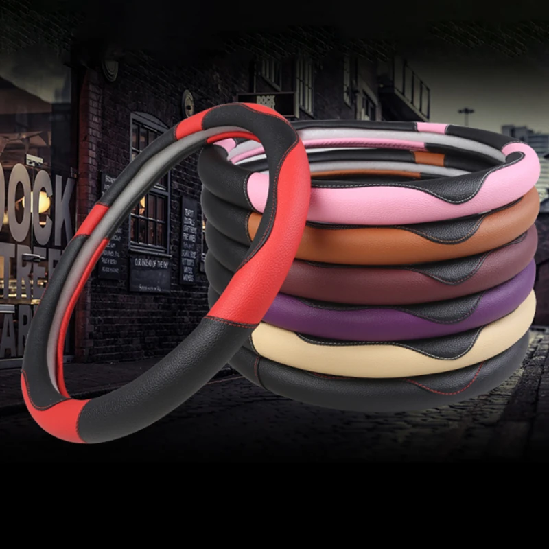 

Car Steering Wheel Cover Breathable Non-Slip PU Leather Steering Wheel Cover Car Decoration Accessories