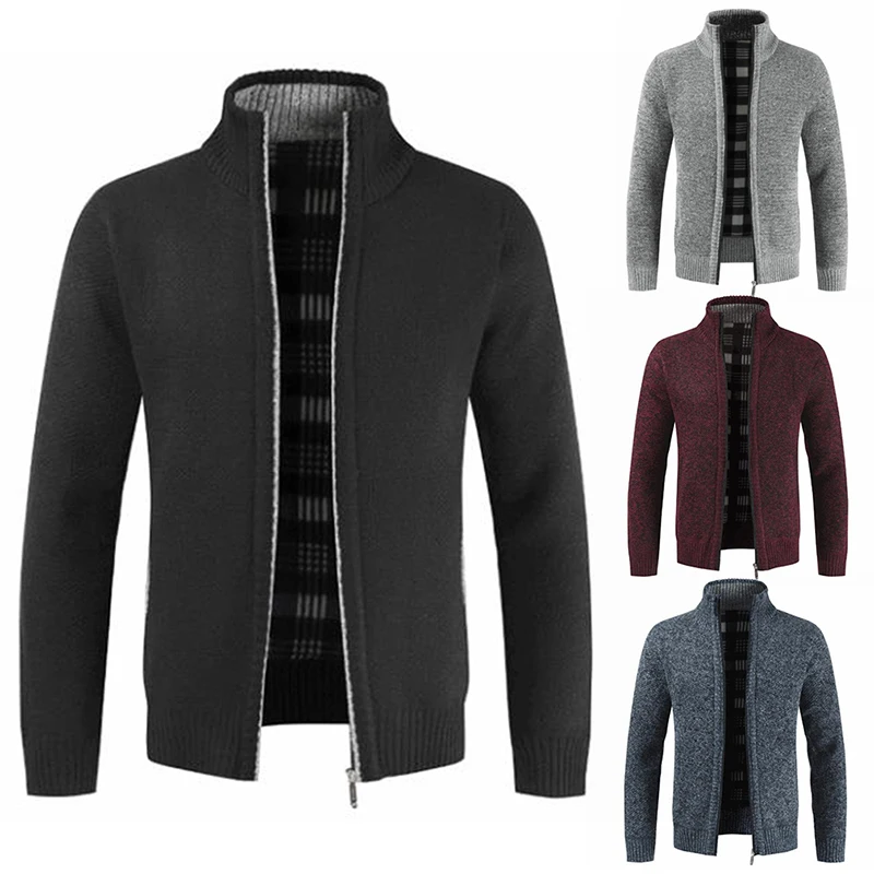 

Men Solid Color Knitted Jackets Autumn Winter Warm Thicken Coat Jacket Casual Solid Color Male Clothing Men Coat Jackets