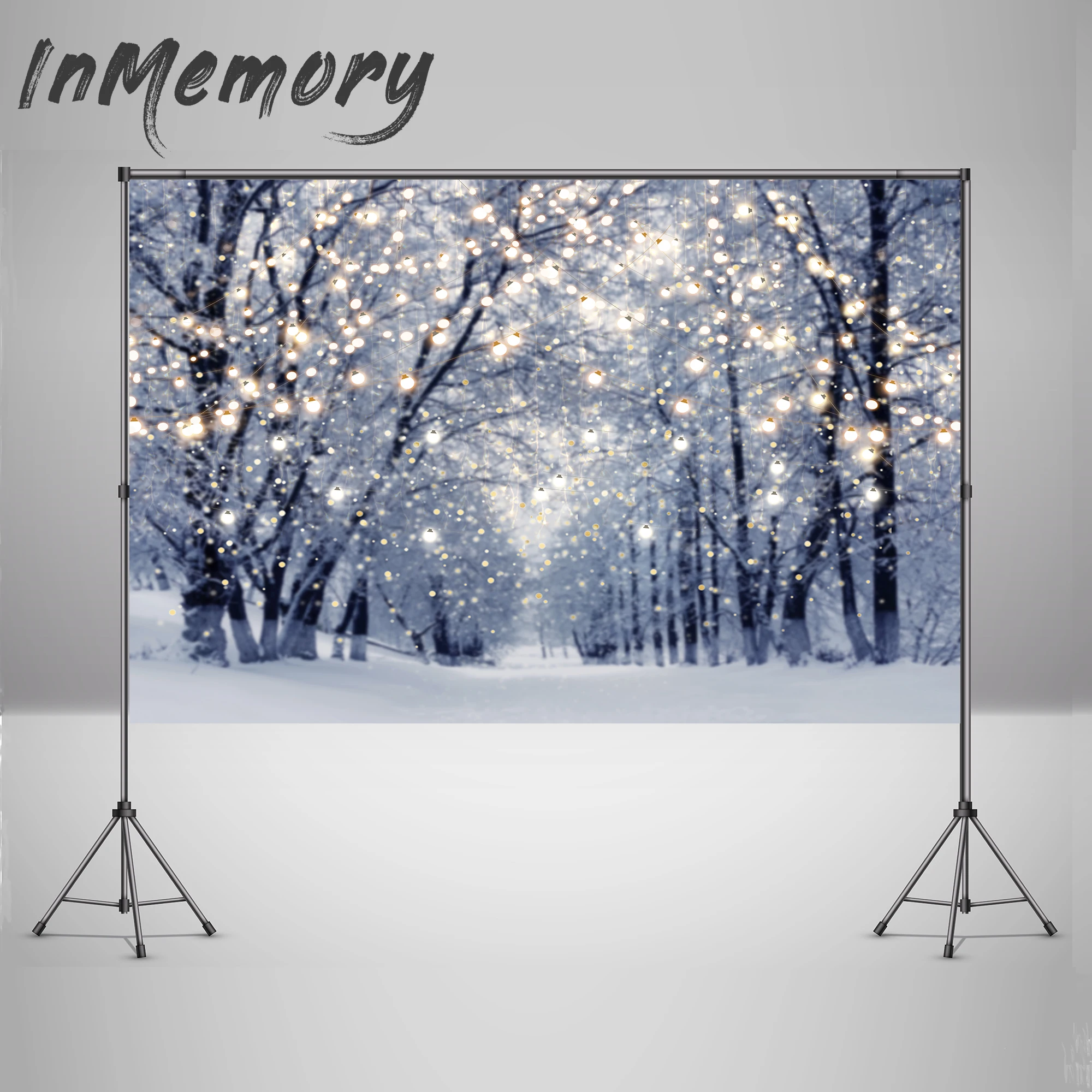 Виниловый фон для фотосъемки с изображением леса Рождества боке снега Зимняя