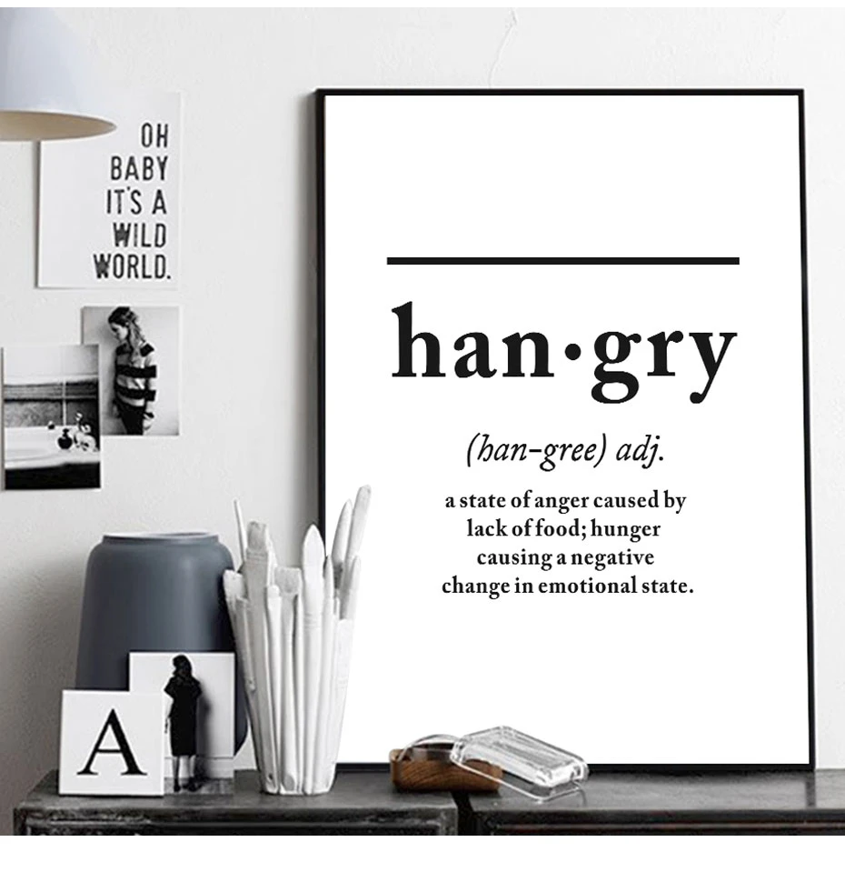 Скандинавский Hangry разрешение буквы холст картина черно-белая стена художественный принт и плакат современная картина домашняя декоративная
