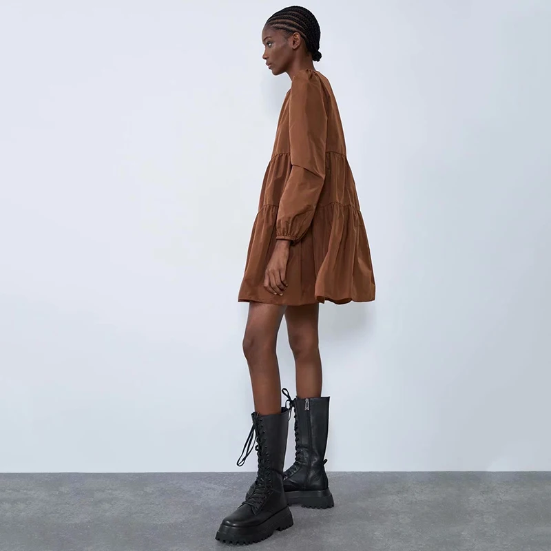 ZA/Новинка 2020 года модное платье для женщин Лидер продаж круглый вырез длинный