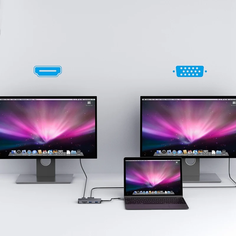 AAAJ-Док-станция с разъемом типа C HDMI VGA USB3.0 аудио питание концентратор для ноутбука