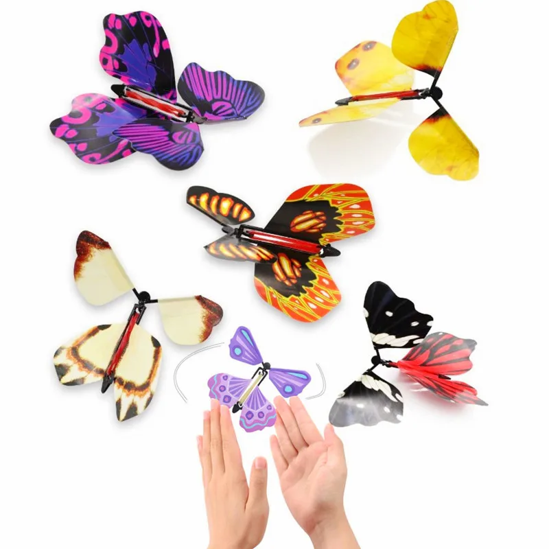 

5 шт. Волшебная бабочка Летающая карточка игрушка с мощной бабочкой Летающая в книгу Резиновая лента заводная Волшебная фокусировка реквиз...