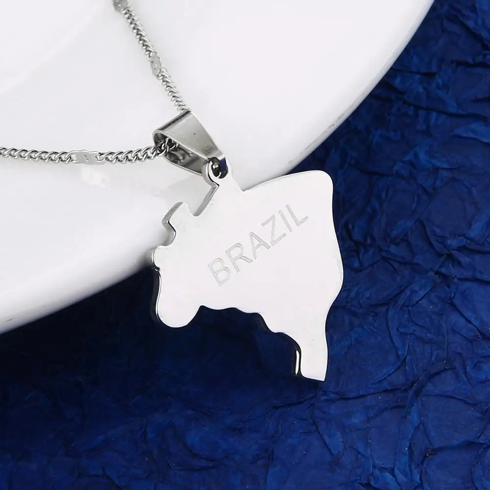 Ожерелья из нержавеющей стали с флагом и картой Бразилии кулон для женщин