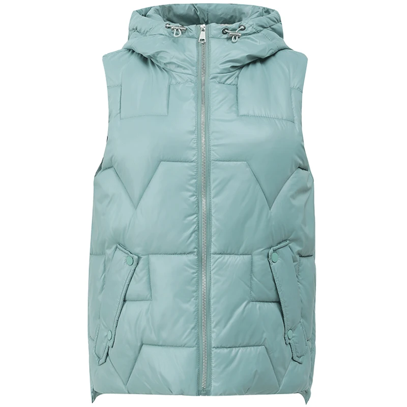 

New Autumn Winter Puffer Vest Hooded Zipper Pockets Causal Sleeveless Jacket Women Korean Fashion Loose Waistcoat for Female