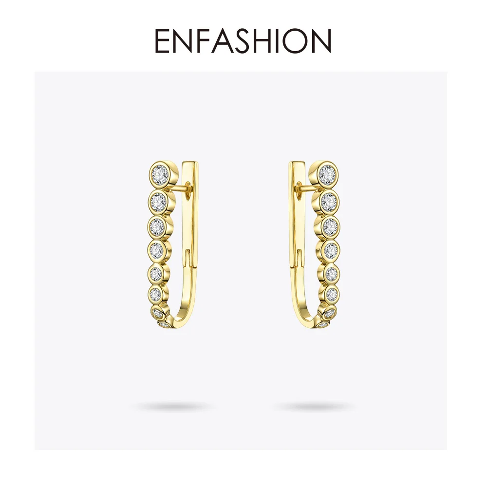 ENFASHION, Кристальные простые серьги-кольца для женщин, маленький золотого цвета, u-образные циркониевые обручи, серьги, модные ювелирные изделия Oorbellen E191100