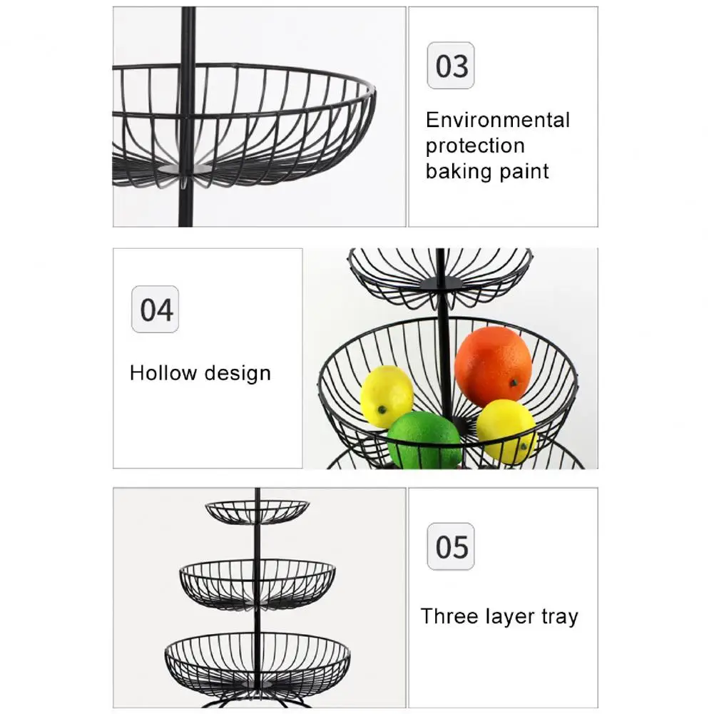 

Multifunctional 3 Tier Retro Simple Round Metal Household Fruit Dessert Plate Tray Stand Storage Organizer Basket Draining Rack