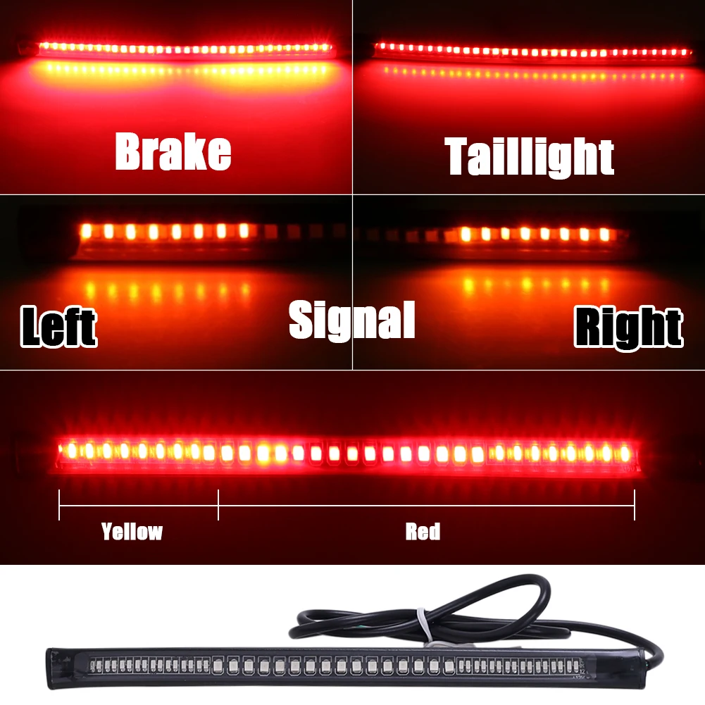 

48LED Motorcycle LED License Plate Strip Tail Brake Light Amber Turn Signal DRL Flexible Light Strip ATV Motorcycle Accessories