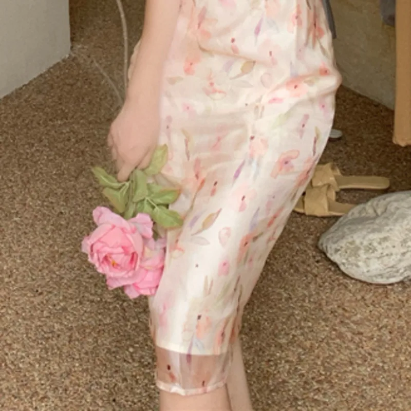 

Sweet Chiffon Dress 2021 V-neck Lace Stitching Female Vintage Temperament Slim High Waist Party Dresses Summer Vestido De Mujer