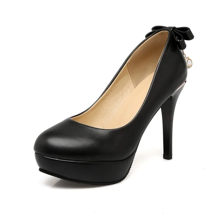 Женские туфли-лодочки на платформе тонком каблуке с узлом-бабочкой круглым