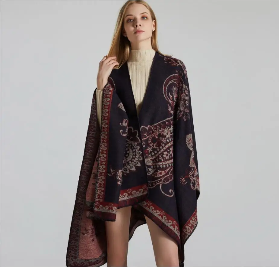 

Роскошные брендовые зимние теплые пончо и накидки для женщин, Большие шали, палантины, толстые кашемировые женские пашмины