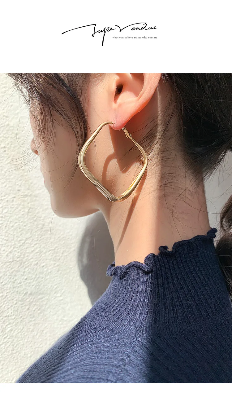 

Big hook jewelry for women, stainless steel hoop earrings, square jewelry of fashion