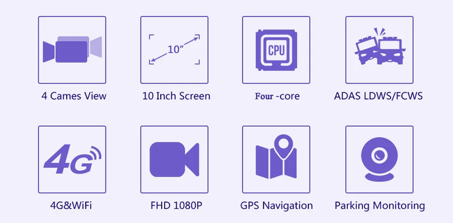 WHEXUNE 4 Channel Android 5.1 WIFI Car DVR Camera 4G 10" IPS ADAS GPS Navigation Dash Cam FHD 1080P Video Recorder