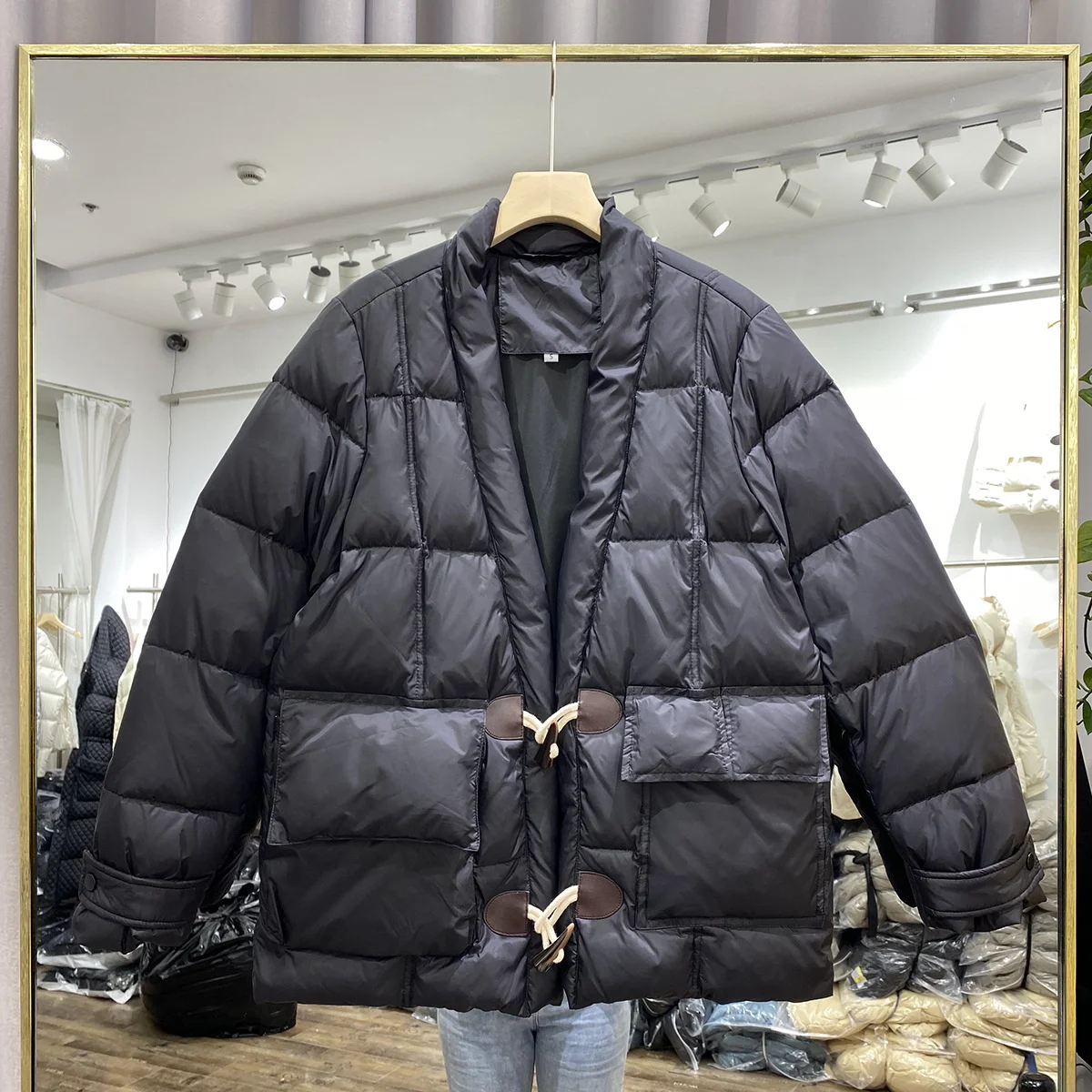 

Winter White Duck Down Jacket With Horn Button Outdoor Trekking Fitness Yoga Hiking Camping Warm Windbreaker Tooling Overcoat