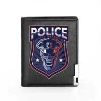 men wallet leather police skull printing billfold slim credit cardid holders inserts money bag male pocket short purses