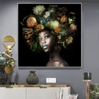 Черная девочка холст картины в африканском стиле Для женщин с цветами на голова плакаты принты настенные картины для Гостиная Настенный декор Cuadro