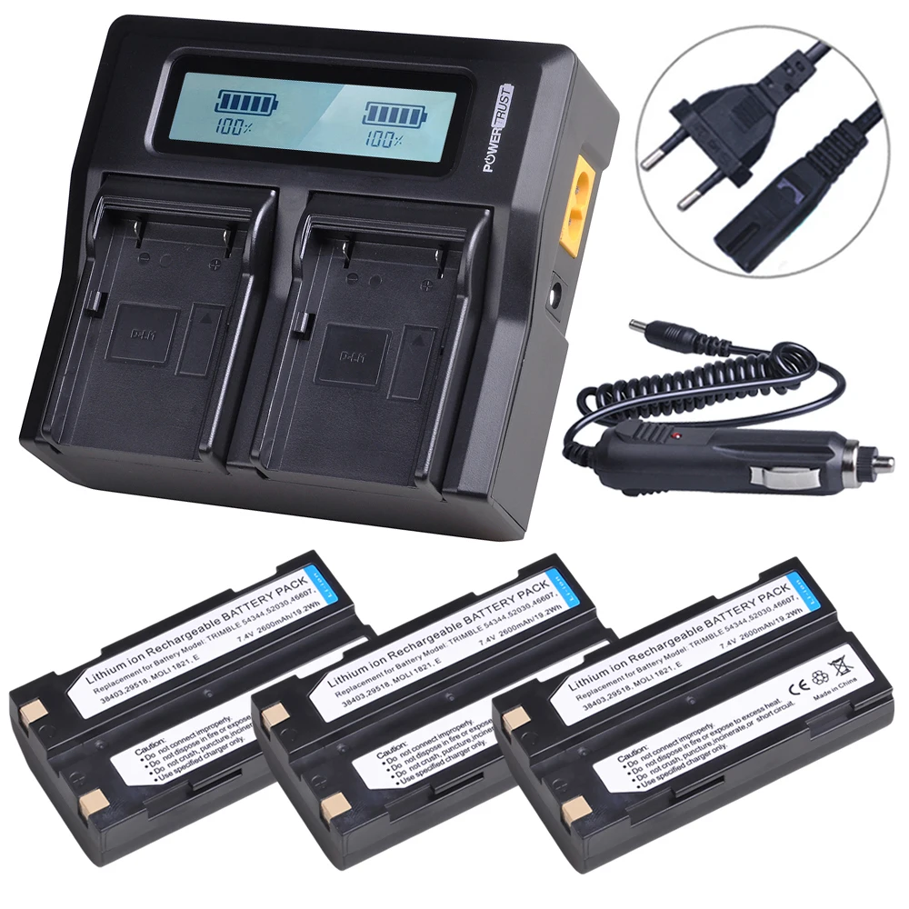 

3Pc 7.4V 2600mAh 54344 Battery Akku + Charger for Pentax D-LI1 Trimble 5700,5800,R6,R7,R8,TSC1 GPS RECEIVER Batteries