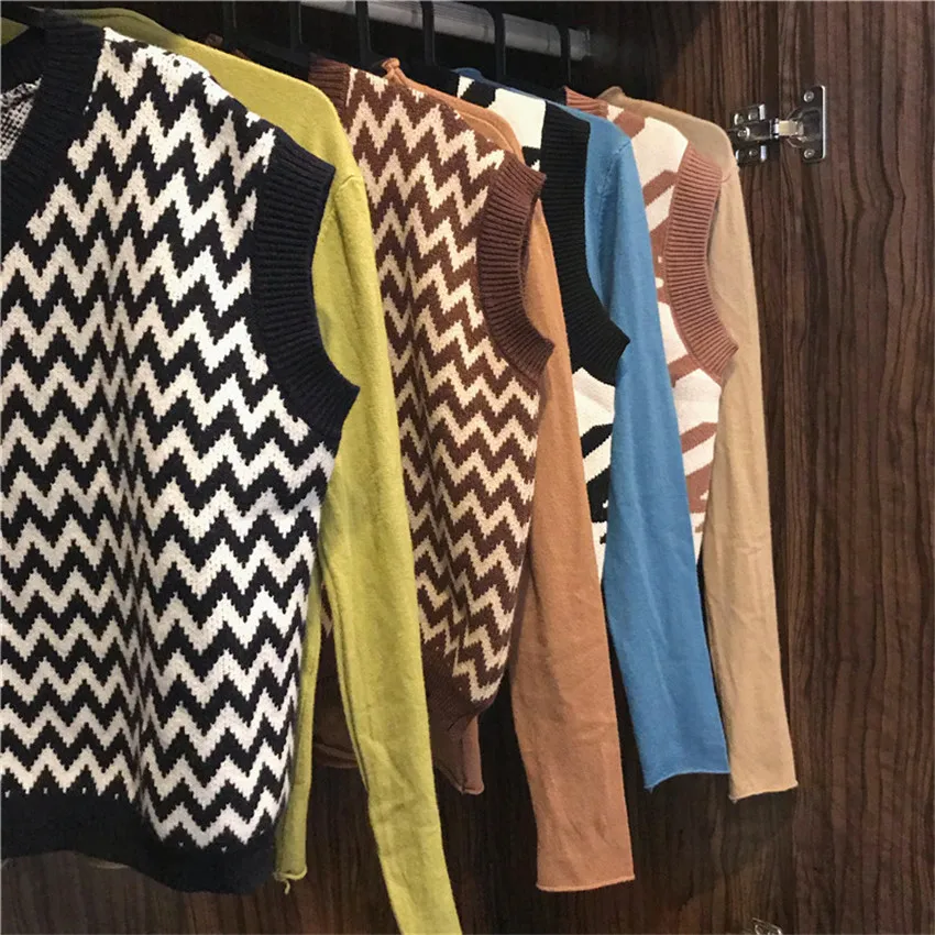 Шикарный модный клетчатый полосатый вязаный жилет женский свитер укороченный