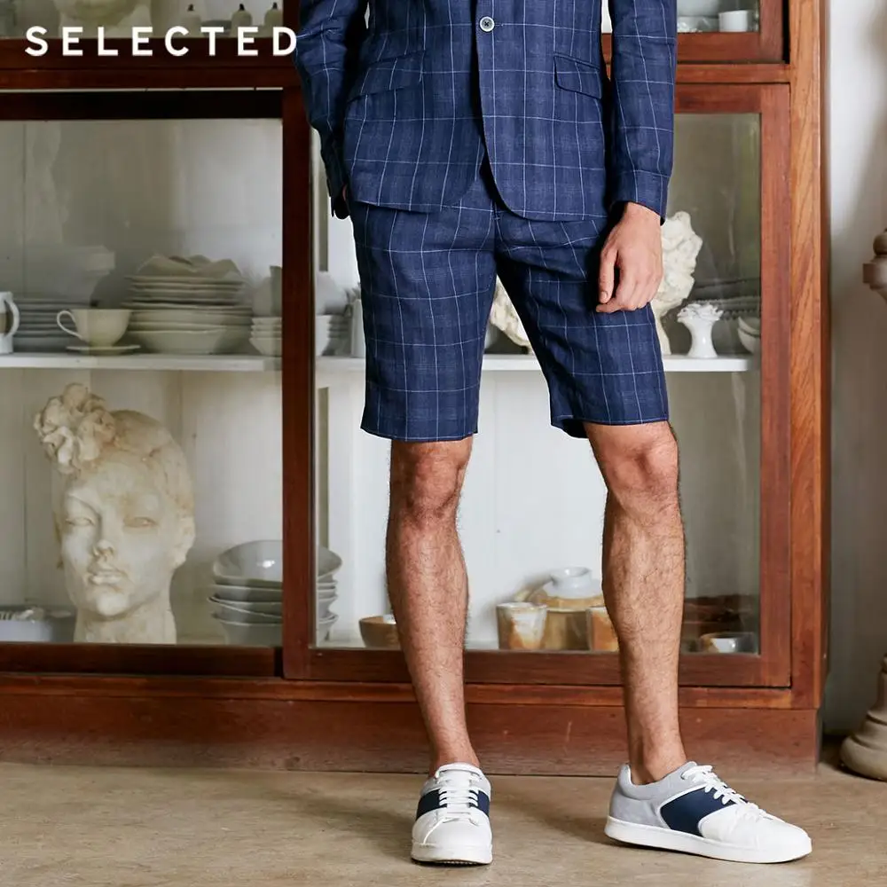 Узкие шорты для отдыха в клетку из льна Размеры S | 4182SN501 Мужская одежда