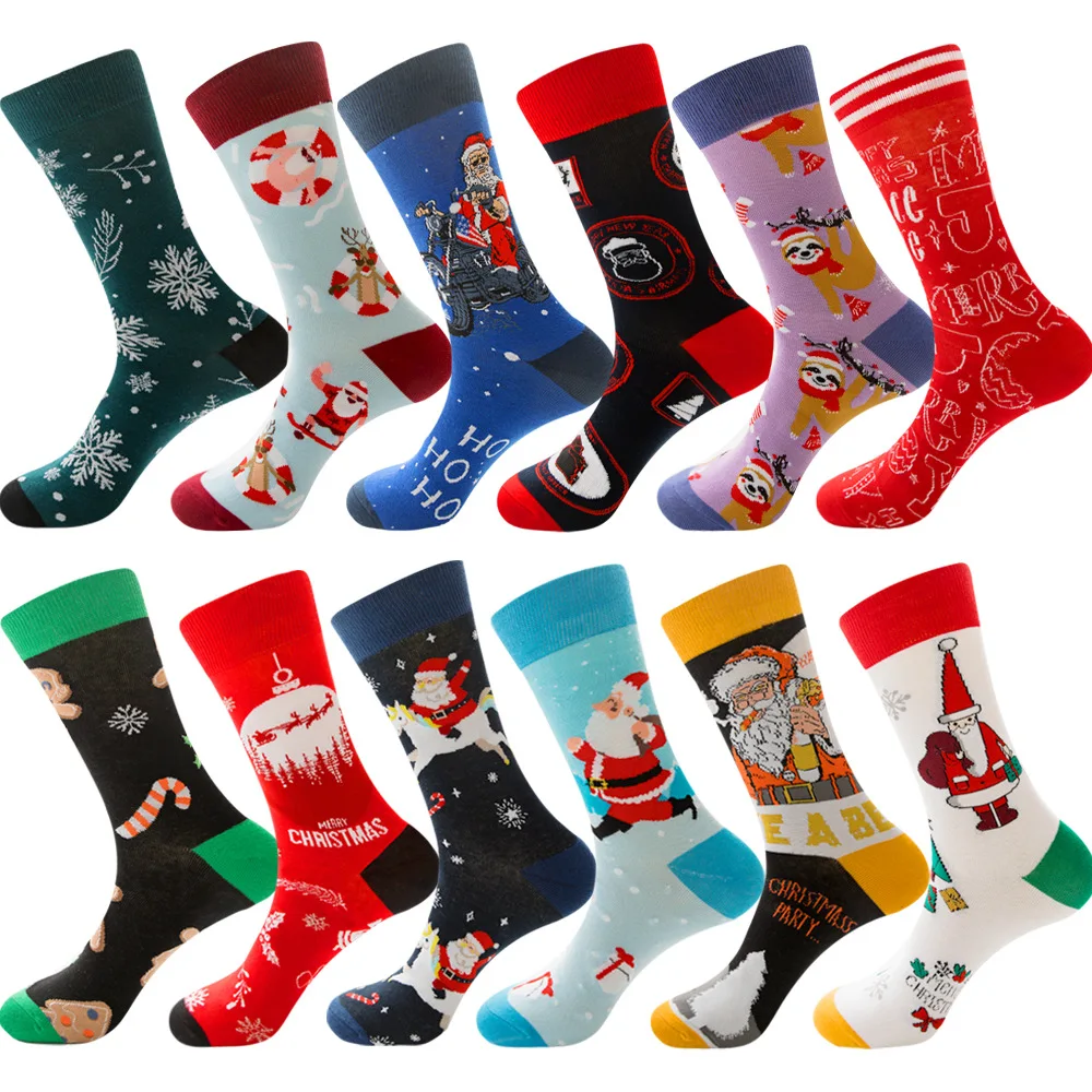 Модные рождественские носки 30 видов, мужские носки, женские Индивидуальные забавные рождественские носки с Санта Клаусом, елкой, снежинкой,...