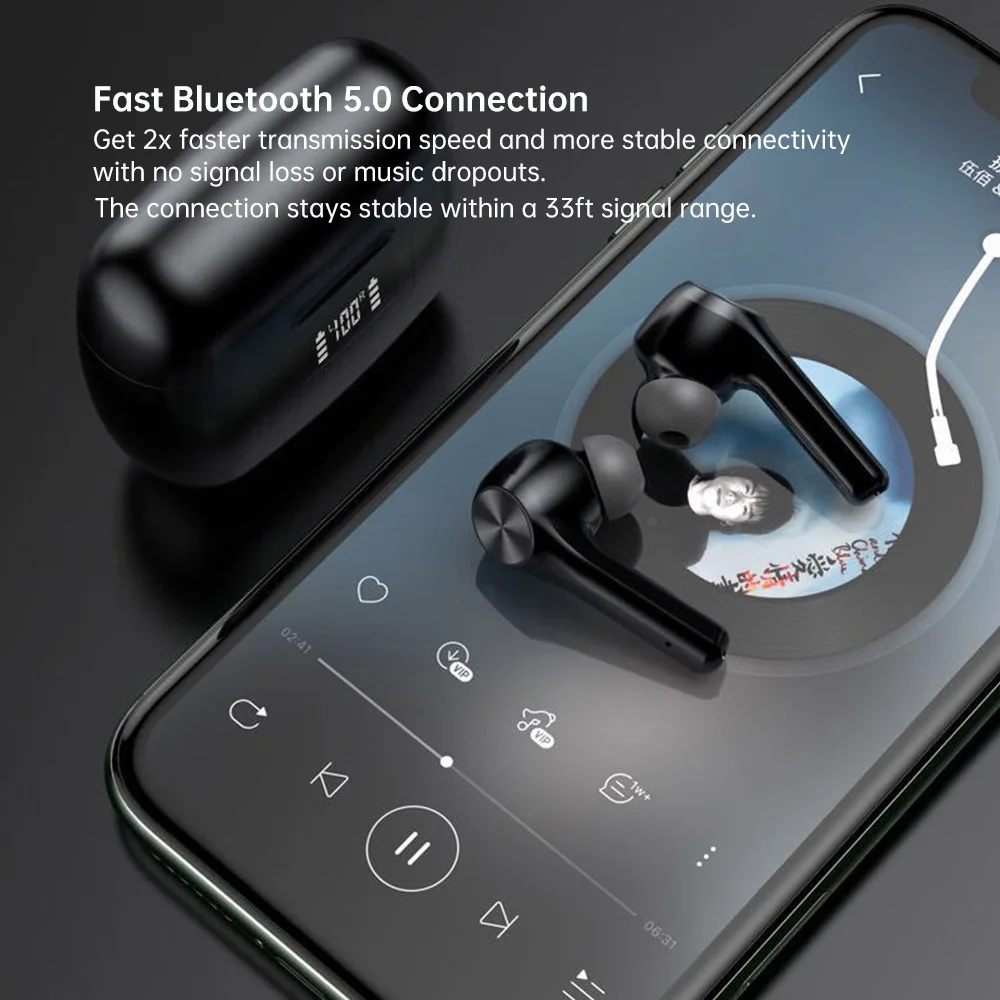 TWS Bluetooth спортивные наушники со светодиодным дисплеем беспроводные